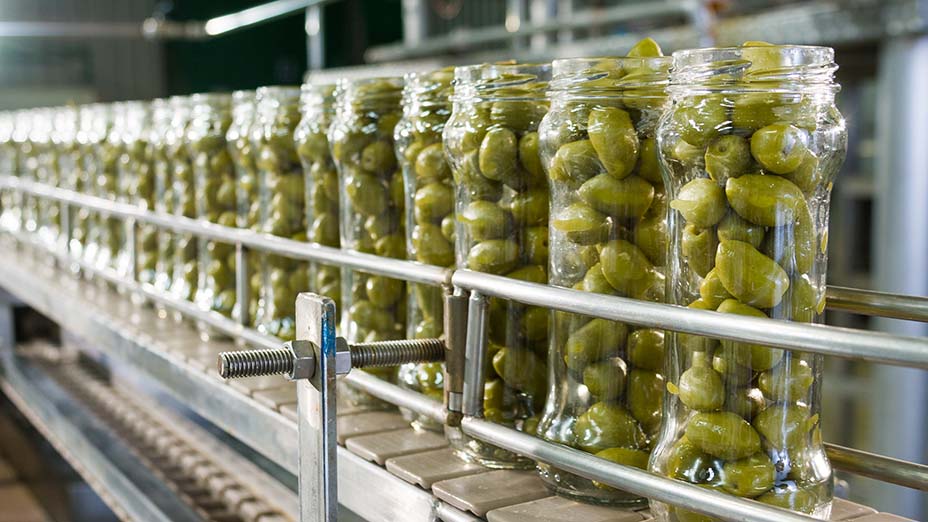 Olives on packaging line