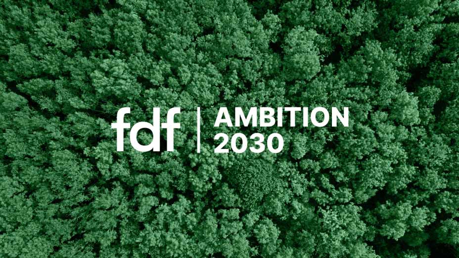 FDF Ambition 2030 logo with image of tree tops.