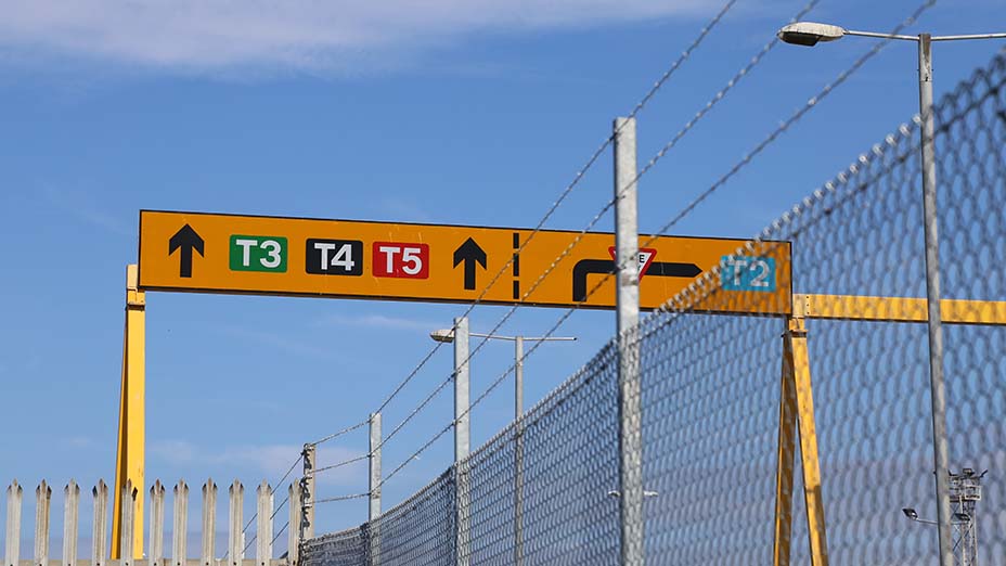 Direction sign at a commercial and ferry port to Ireland