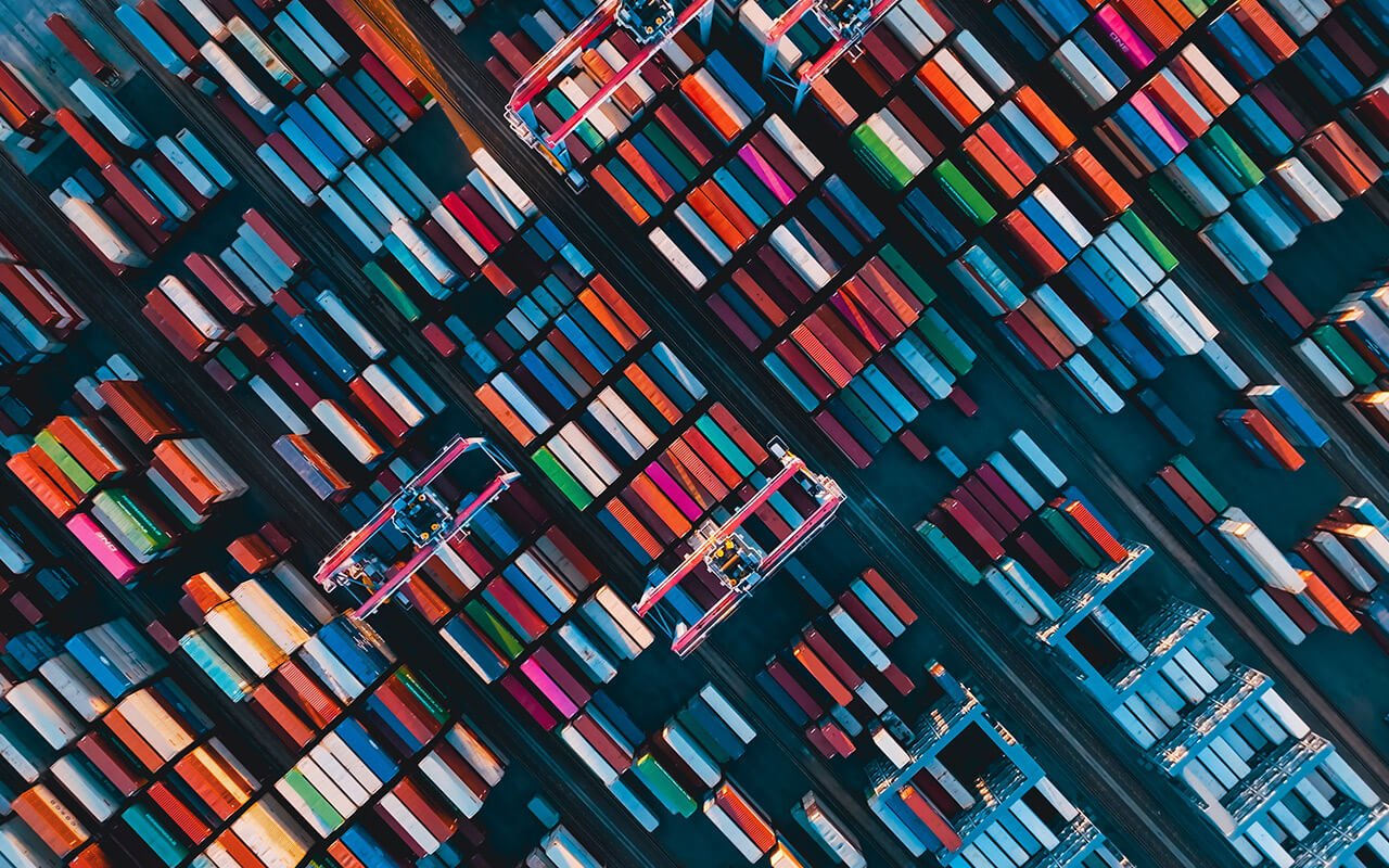 drone view of shipping containers