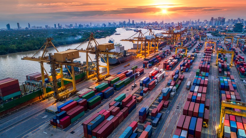 Trade port full with containers