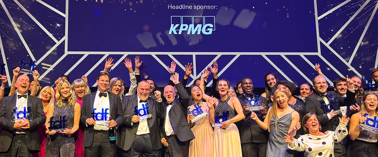 2025 FDF awards winners on stage with trophies 