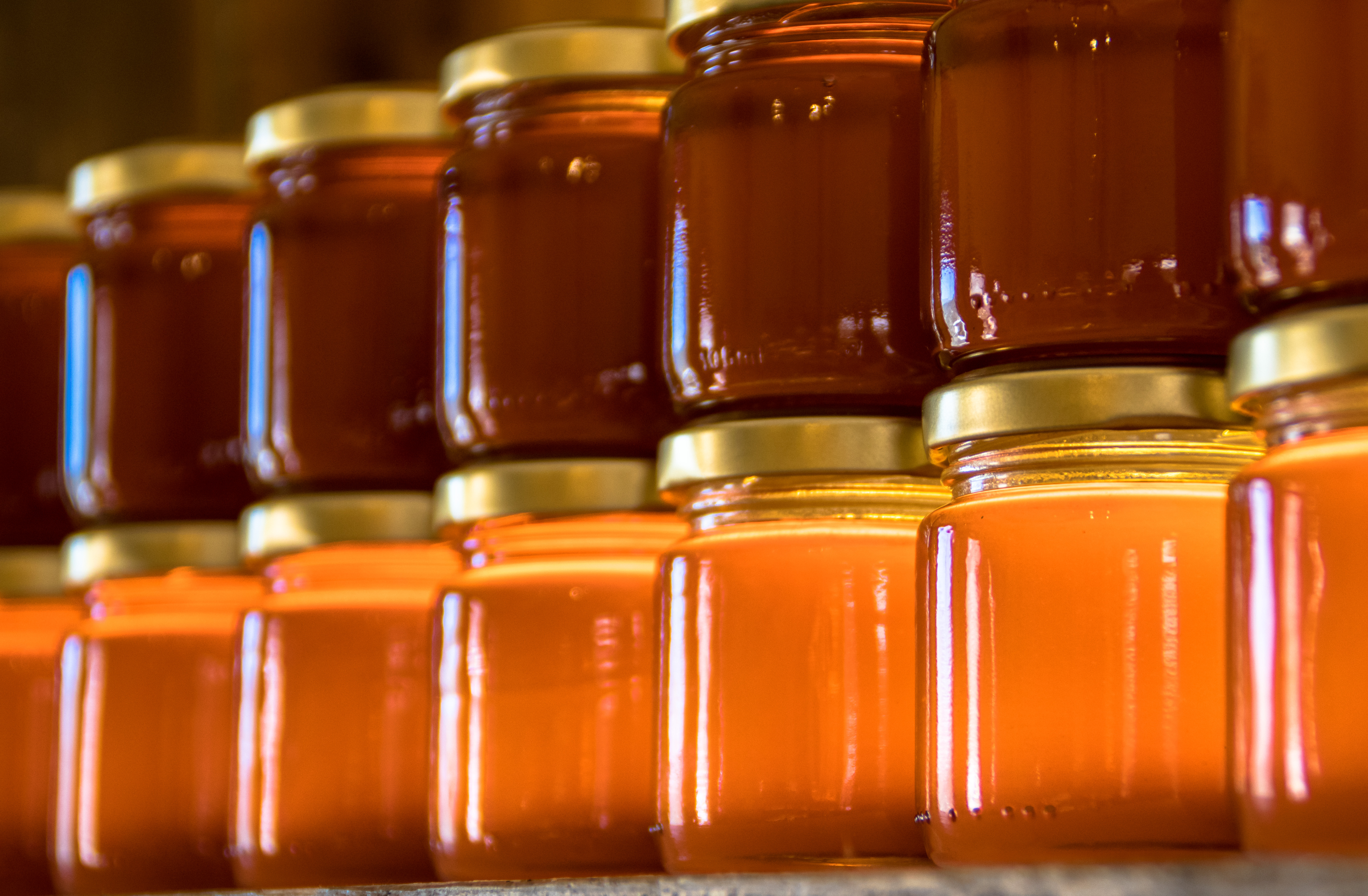 homemade honey in glass jars